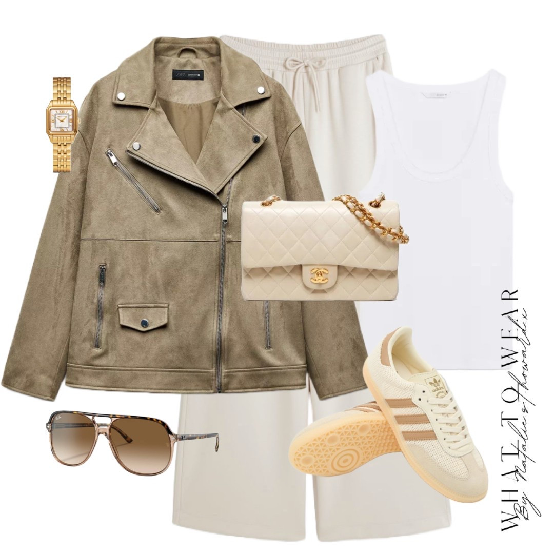 Neutral spring outfit idea styling cream joggers and a suede style biker jacket . I love these crochet style adidas samba trainers too x

#LTKuk #LTKspring #LTKstyletip