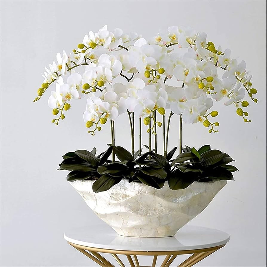 Artificial Flowers Artificial Phalaenopsis Flowers Rubber Silk Cloth Faux Orchids Porcelain Vase ... | Amazon (US)