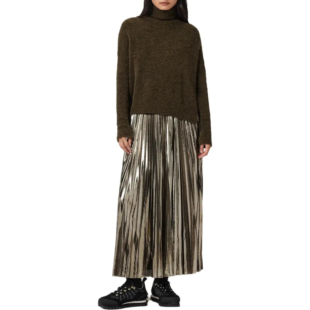 AllSaints Spark Pleated Maxi Dress & Sweater Set in Bronze Brown at Nordstrom Rack, Size Small | Nordstrom Rack