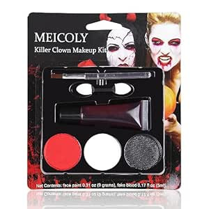 MEICOLY Scary Clown Makeup Kit,Black White Red Face Body Paint with Brush and Fake Blood,Washable... | Amazon (US)