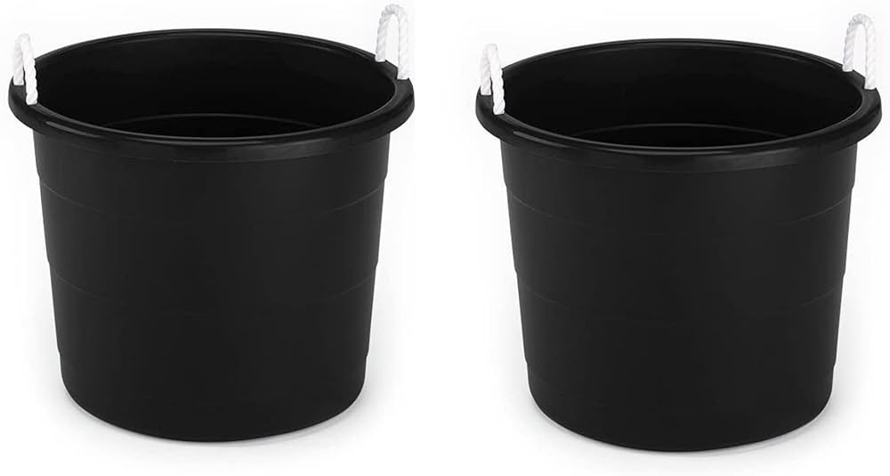 HOMZ Multi Purpose 17 Gallon Plastic Open Top Storage Round Utility Tub with Rope Handles for Ind... | Amazon (US)