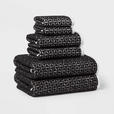 6pc Boho Bath Towels and Washcloths Set Black - Threshold™: Cotton Terry, Heavyweight, OEKO-TEX Certified | Target