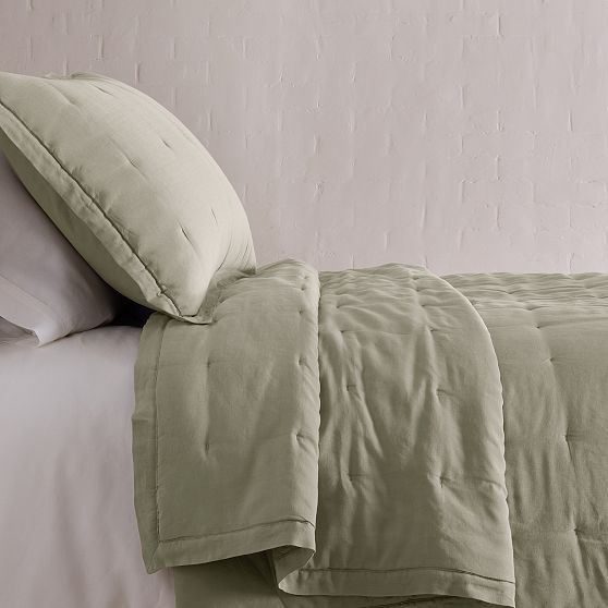 Signature Tencel Linen Quilt, Full/Queen, Elm | West Elm (US)