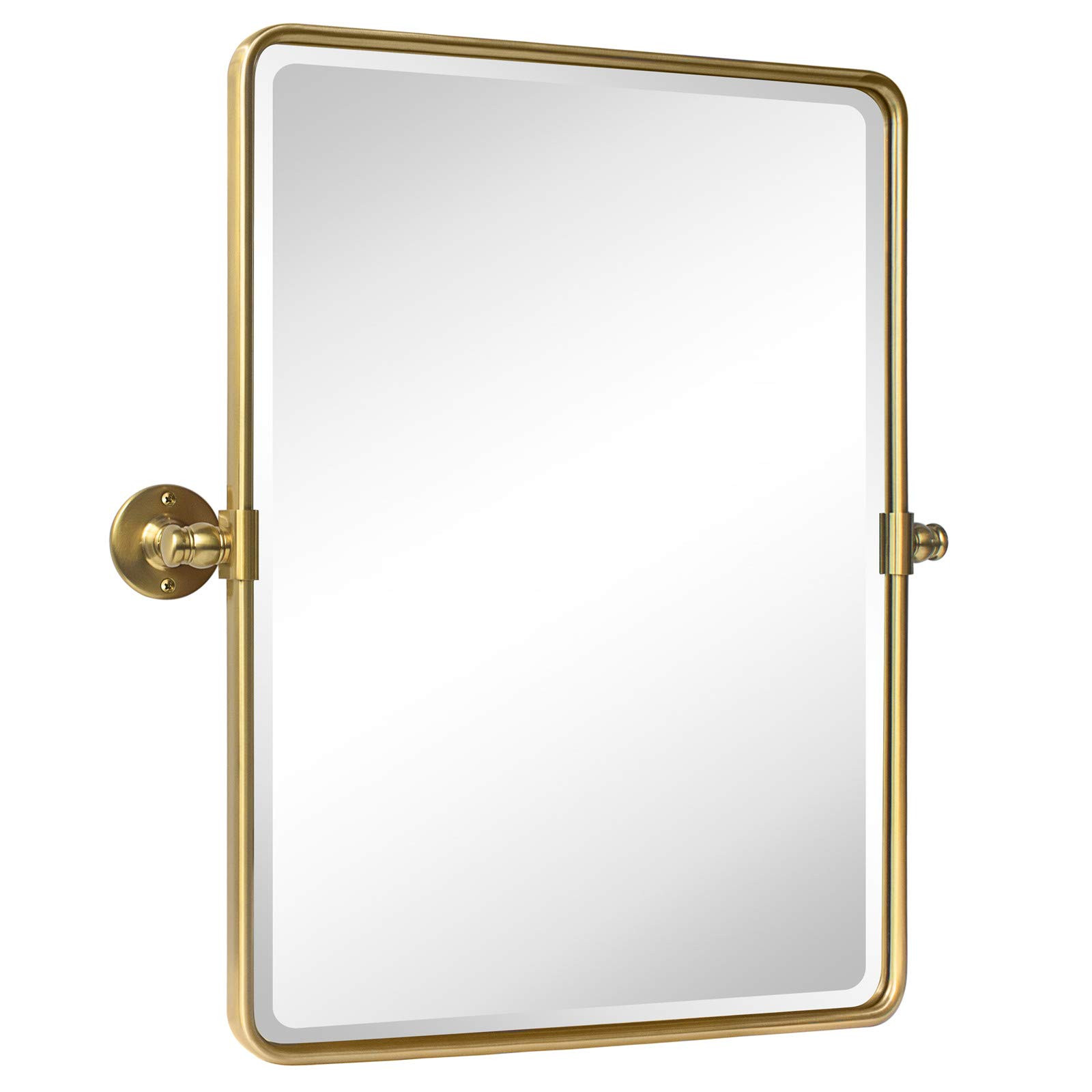 Farmhouse Gold Metal Framed Pivot Rectangle Bathroom Mirror Rounded Rectangluar Tilting Beveled V... | Amazon (US)