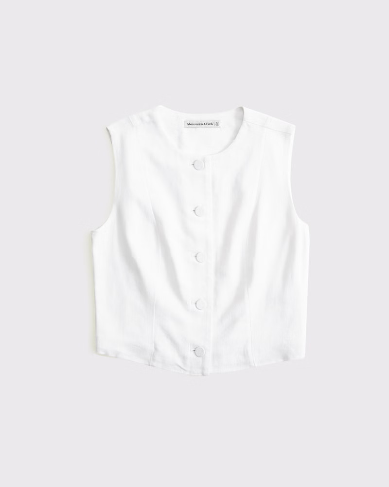 Women's Cropped Linen-Blend Button-Through Vest | Women's Tops | Abercrombie.com | Abercrombie & Fitch (US)