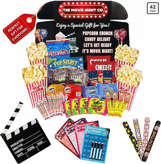 Movie Night Gift Basket 42-Piece Movie Night Supplies Box Popcorn Candy Set | Amazon (US)