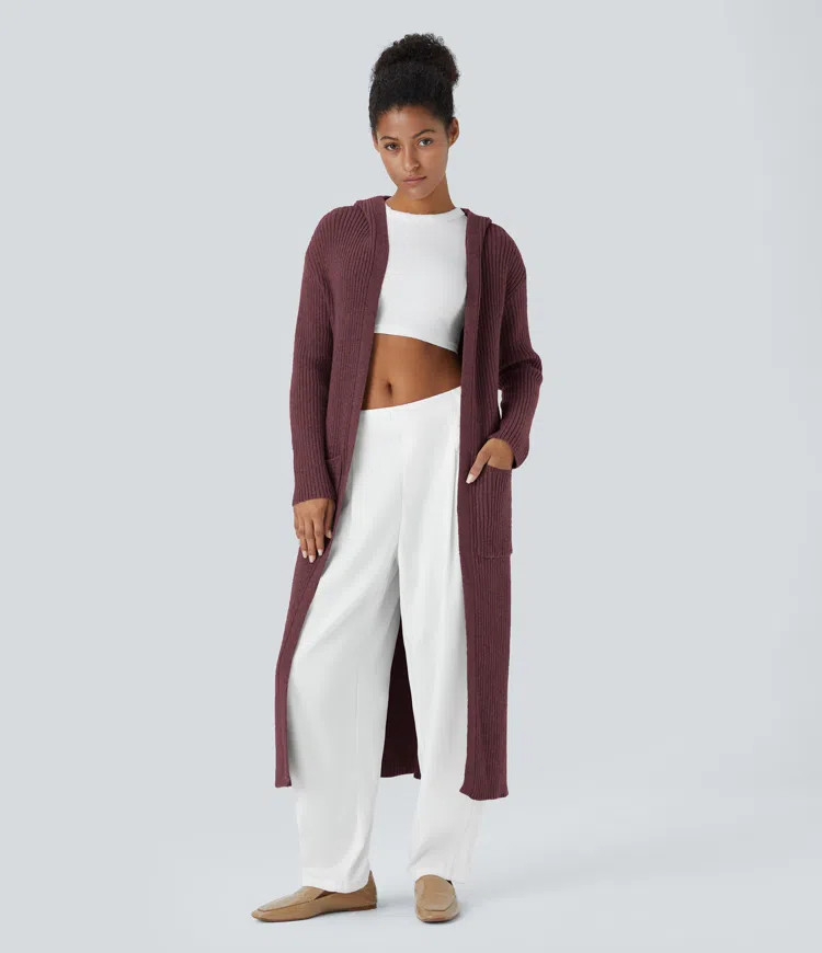 Women’s Hooded Long Sleeve Pocket Longline Casual Cardigan - Halara | HALARA