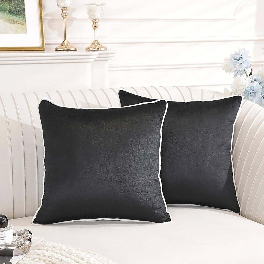 TAOSON Set of 2,Black Velvet Throw Pillow Covers Decorative White Rope Edging Couch Pillow Covers... | Amazon (US)