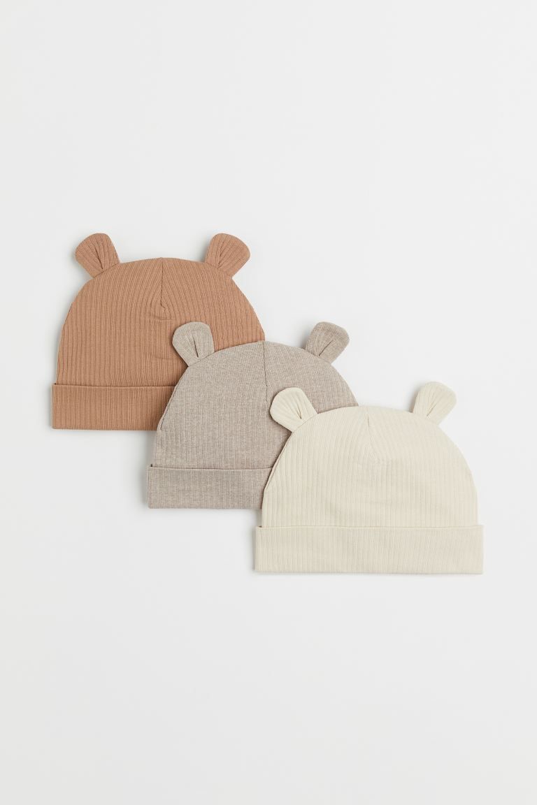 3-pack ribbed ear-detail hats | H&M (UK, MY, IN, SG, PH, TW, HK)