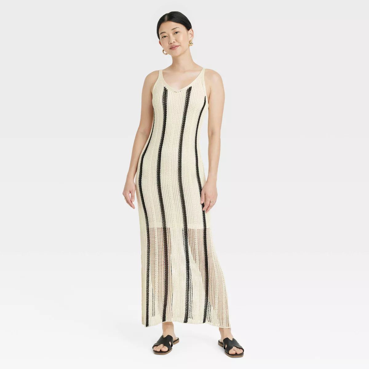 Women's Open Work Maxi Sundress - A New Day™ Cream/Black Striped XS | Target