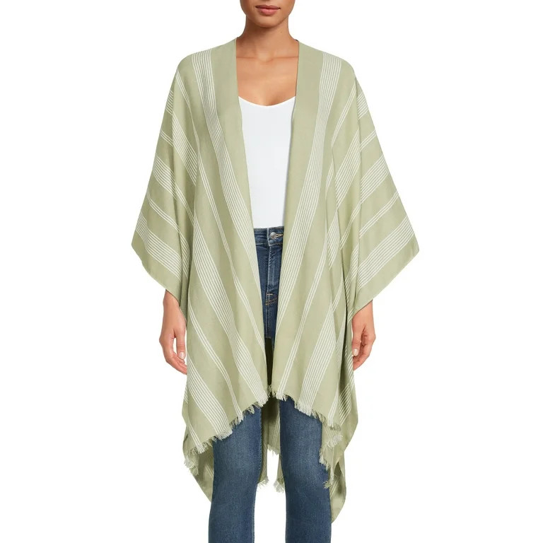 Time and Tru Women's Fringed Stripe Ruana | Walmart (US)