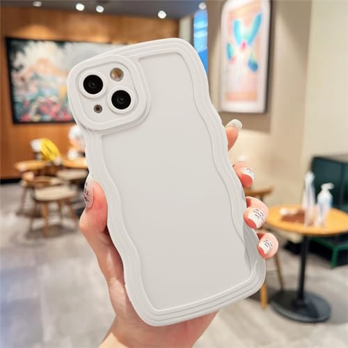 UEEBAI Wave Frame Silicon Case for iPhone 15 Phone Case, Cute Wave Frame Slim Fit Shockproof Phone Bumper Cover Soft Pretty Curly Girly Cover for iPhone 15, White | Amazon (US)
