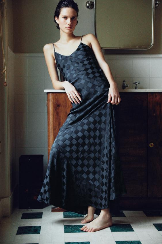 100% SILK JACQUARD ARGYLE DRESS | Zara UK