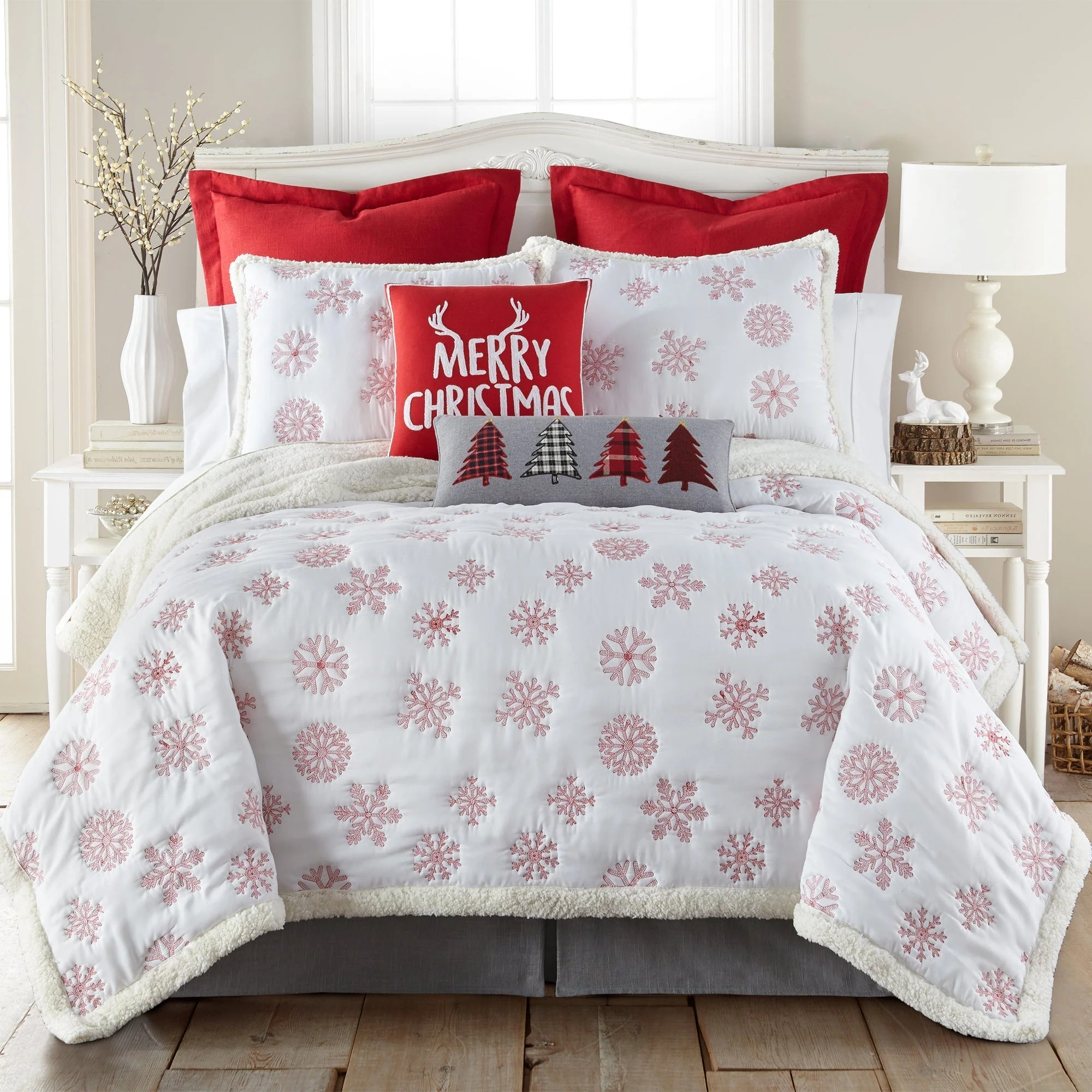 Red Snowflake Sherpa Quilt Set - Full/Queen | Levtex Home