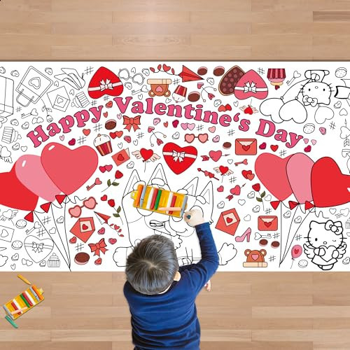JXSDWANG Valentines Giant Coloring Tablecloth,Valentines Day Crafts for Kids - 72x30 Inches, Paper Coloring Banner Games Activities Gifts Party Decorations | Amazon (US)