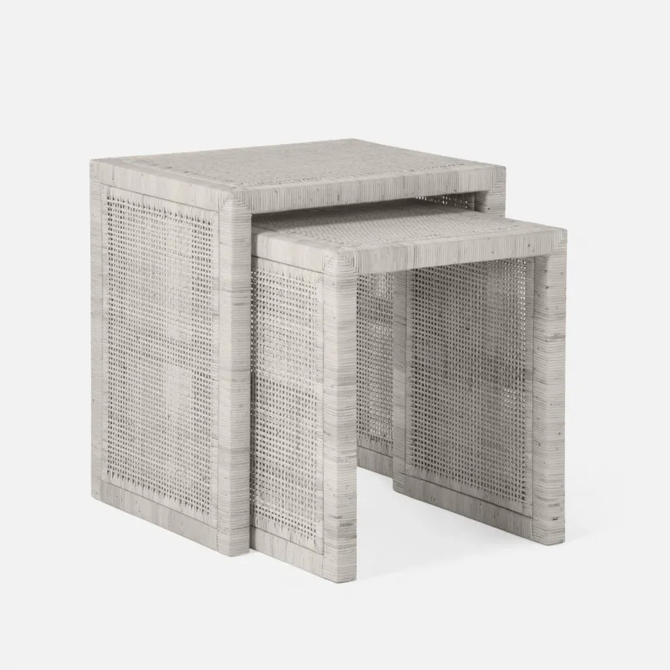 Isla Nesting Tables Set of Two (22"L x 18"W x 24"H, 18"L x 17"W x 21"H) French Gray Peeled Rattan | Gracious Style