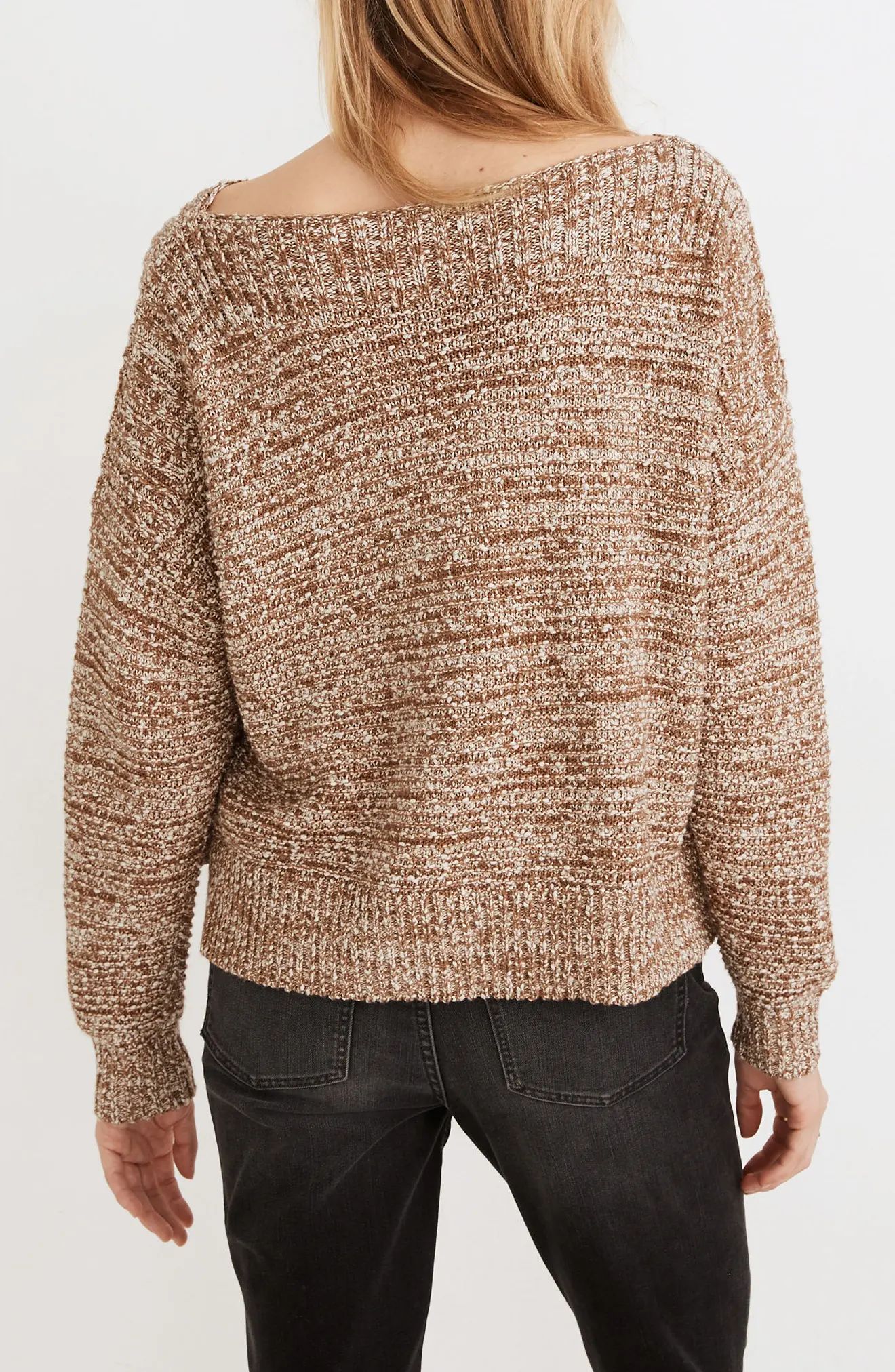 Women's Madewell Boat Neck Side Button Sweater, Size Large - Brown | Nordstrom