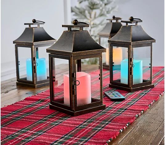 "As Is" Home Reflections 4Pc Indoor/Outdoor Metal Lanterns with Lit Pillar - QVC.com | QVC