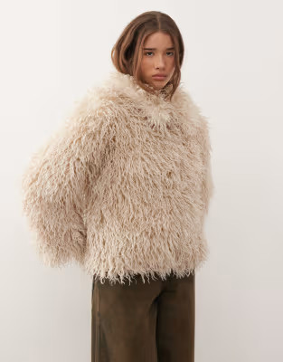 Reclaimed Vintage mongolian faux fur jacket in white | ASOS (Global)