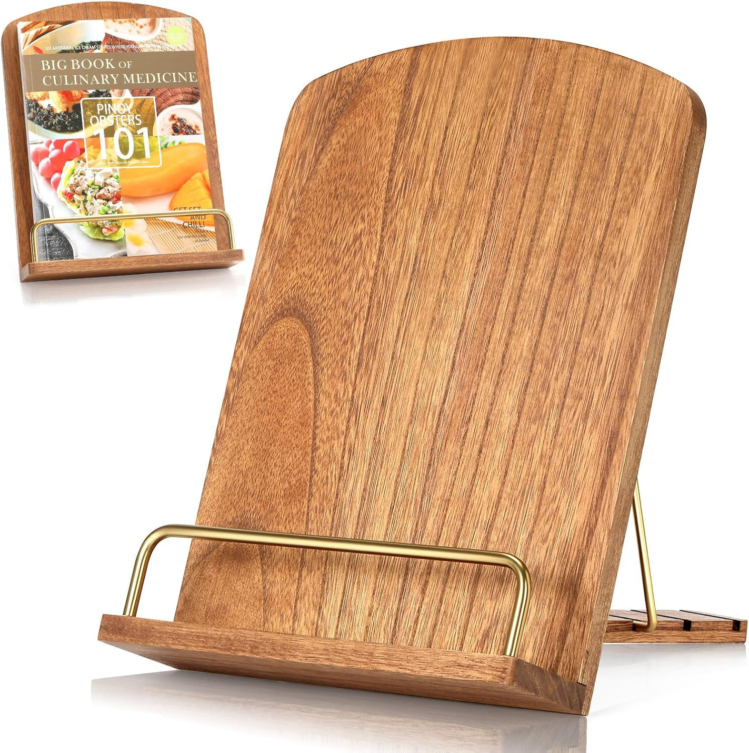 Cookbook Stand for Kitchen Counter Adjustable - Wood Recipe Book Holder for Convenient Cooking Fi... | Amazon (US)