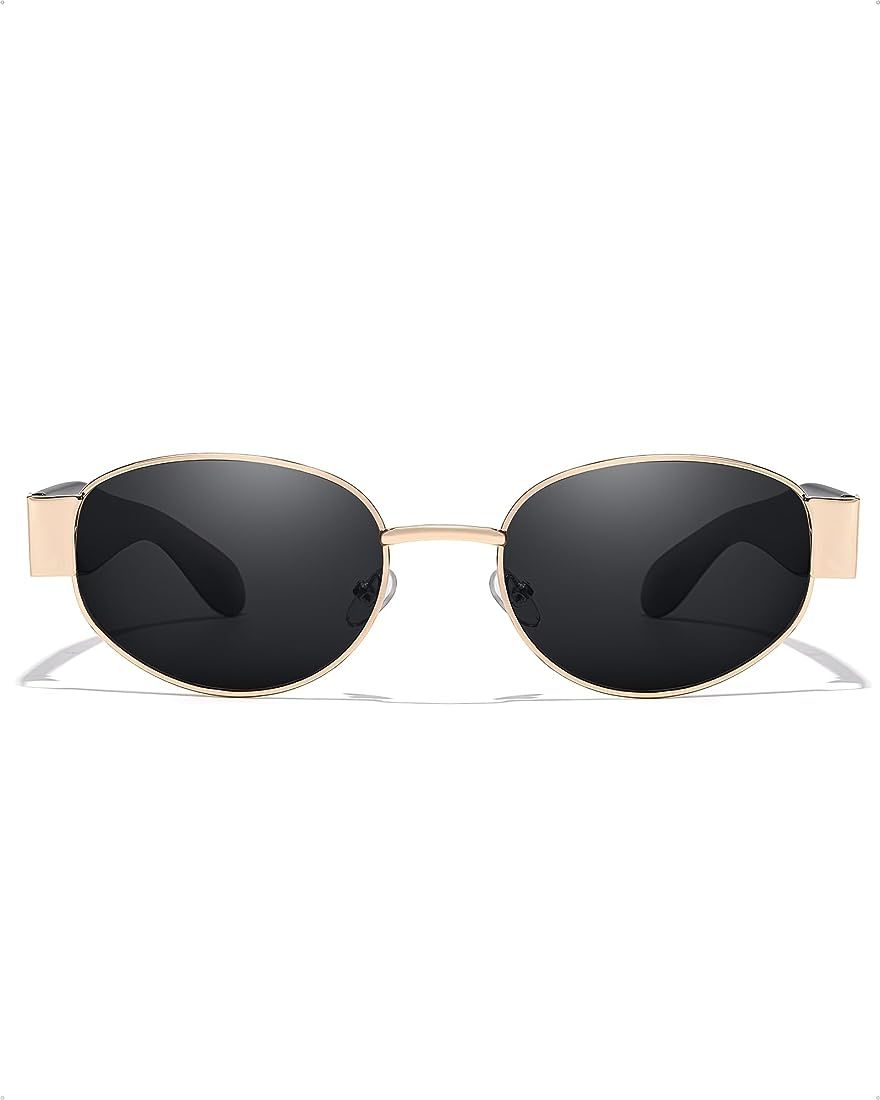 Retro Oval Sunglasses for Women, Wide 90s Vintage Designer Ladies Shades Trendy Fashion Sun Glass... | Amazon (US)
