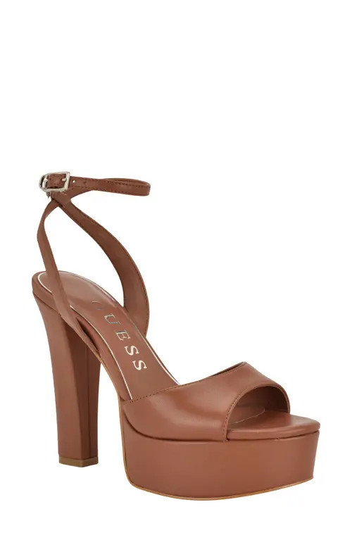 GUESS Hitten Ankle Strap Platform Sandal in Medium Brown at Nordstrom, Size 10 | Nordstrom