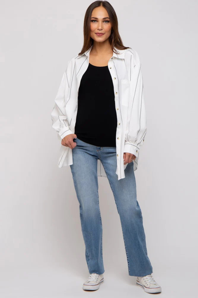 White Striped Puffed Sleeve Maternity Blouse | PinkBlush Maternity