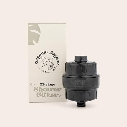 Organic Jaguar Shower Filter, 22 Stage Water Shower Head Filter For Hard Water, Heavy Metals, Chlorine & Impurities, Supports Hair and Skin Health & Hydration, Easy Installation, Long Lasting, Black | Amazon (US)