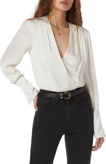 Favorite Daughter Surplice Long Sleeve Satin Bodysuit | Nordstrom | Nordstrom