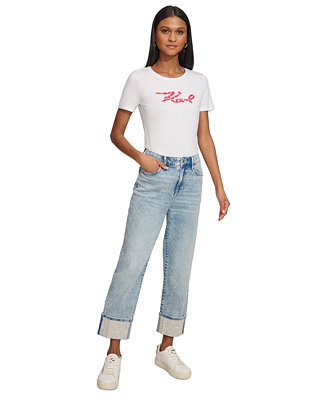 KARL LAGERFELD PARIS Women's High-Rise Crystal-Cuff Jeans  - Macy's | Macy's