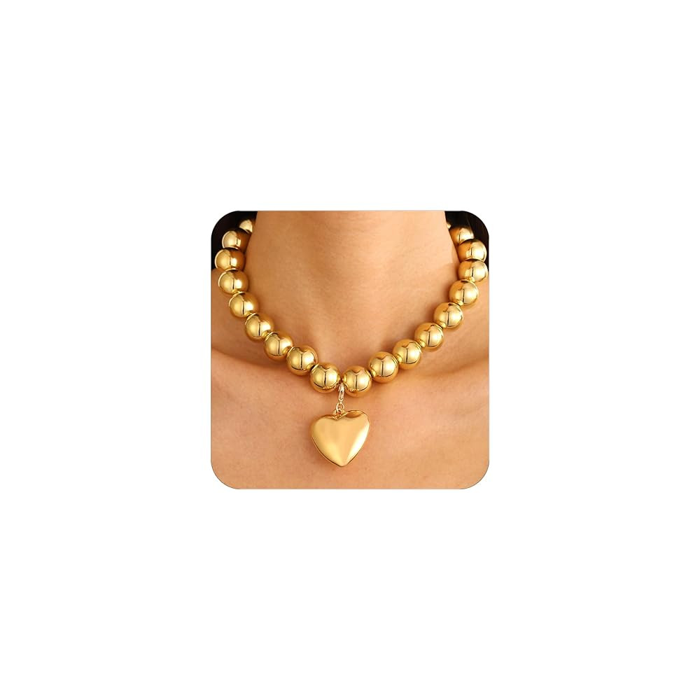 ZMANYIJEW 14K Gold Plated Large Heart Necklace for Women Silver Heart Pendant Necklace Exaggerate... | Amazon (US)