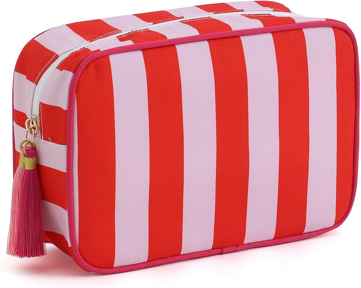 Stripe Makeup Bag Travel Cosmetic Bag Organizer Tassel Toiletry Bag Large Canvas Zipper Pouch and... | Amazon (US)