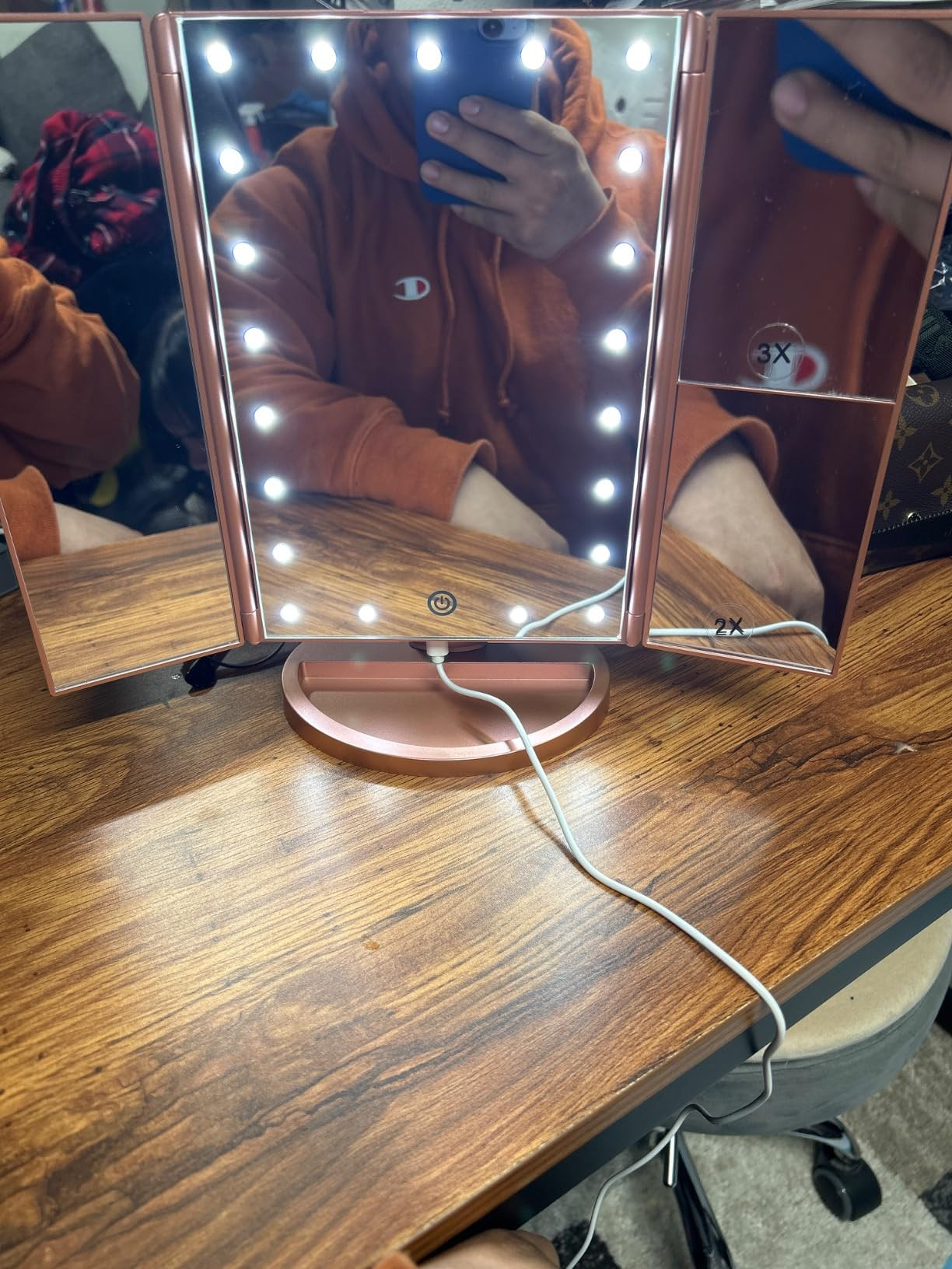 deweisn Dresser Mount Tri-Fold Lighted Vanity Mirror with 21 LED Lights, Touch Screen and 3X/2X/1... | Amazon (US)