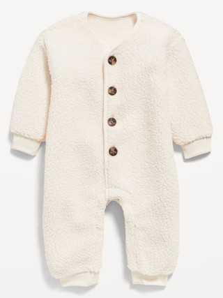 Unisex Long-Sleeve Sherpa Button-Front Bodysuit for Baby | Old Navy (US)