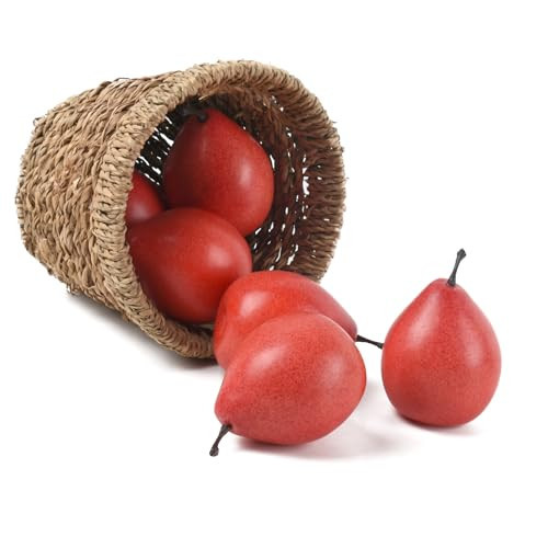 LUEYAO Artificial Pear Fake Pears Artificial Lifelike Fruit Fake Fruit Model Home House Kitchen Party Decoration Photography Props(6pcs Red) | Amazon (US)