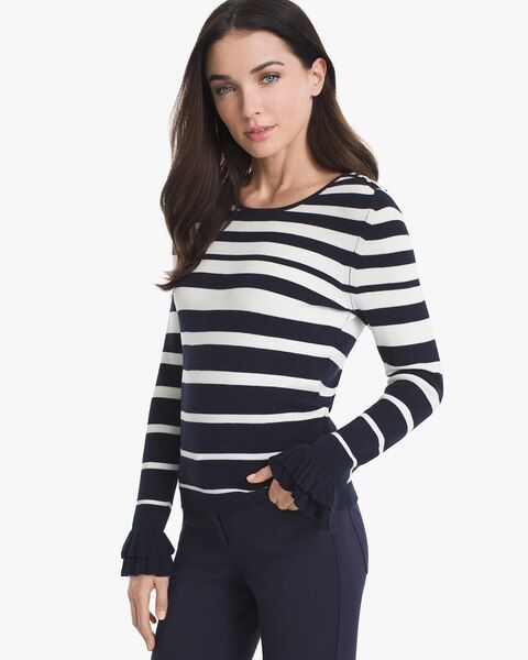 Women's Ruffle-Sleeve Stripe Sweater by White House Black Market | White House Black Market