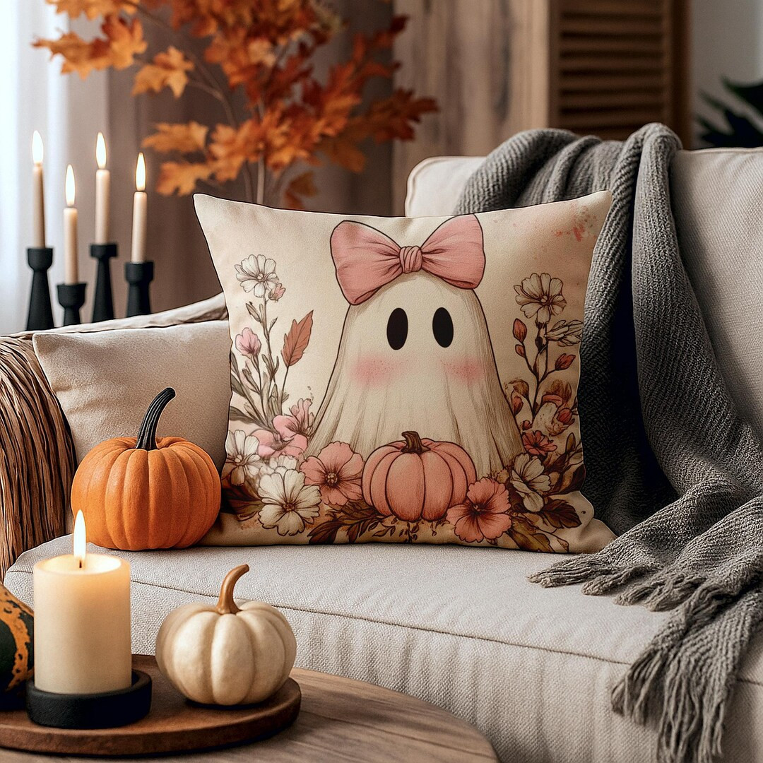 Halloween Ghost Floral Throw Pillow Cover: Cute Fall Decor for Cozy Autumn Home Ambiance - Etsy | Etsy (US)