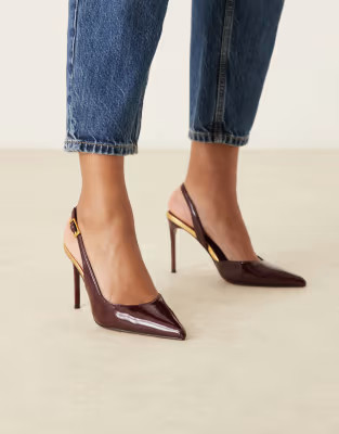 ASOS DESIGN Polar d'orsay slingback high heel shoes in burgundy | ASOS (Global)
