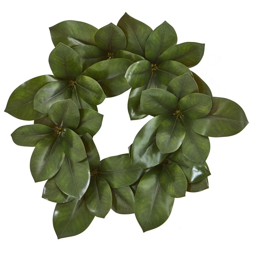 Nearly Natural Indoor 22 in. Magnolia Leaf Artificial Wreath-4292 - The Home Depot | The Home Depot