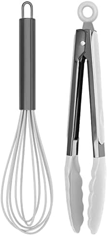 Country Kitchen 10" Whisk and Tong Kitchenware Set for Nonstick Cookware, Silicone and Stainless ... | Amazon (US)