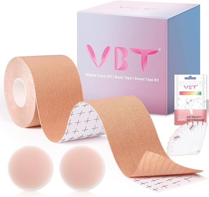 VBT Boob Tape - Breast Lift Tape, Body Tape for Breast Lift w 2 Pcs Silicone Breast Reusable Adhe... | Amazon (US)
