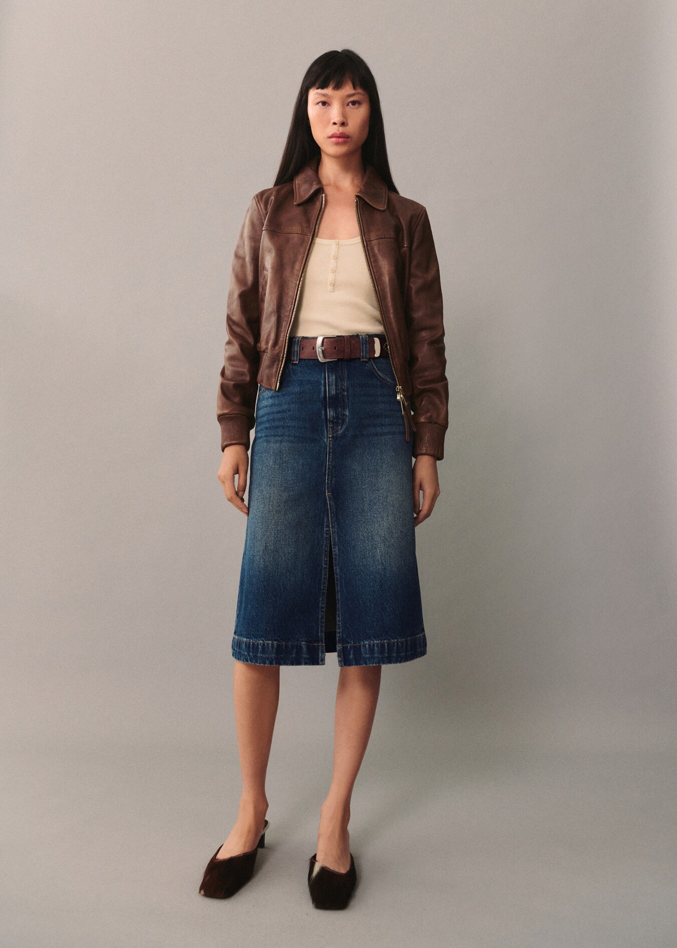Denim midi-skirt - Woman | MANGO USA | MANGO (US)