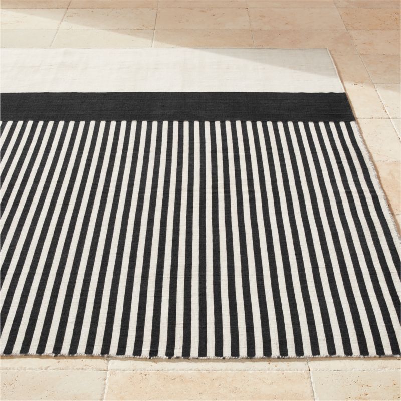 Rowan Striped Black & White Outdoor Area Rug | CB2 | CB2