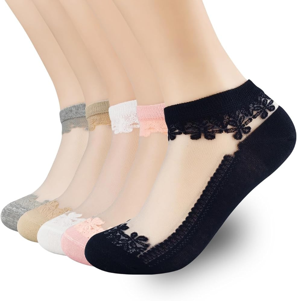 4-6 Pairs Lace Fishnet Socks - Ultra Thin, Elastic, Short Mesh, Sheer for Women | Amazon (US)