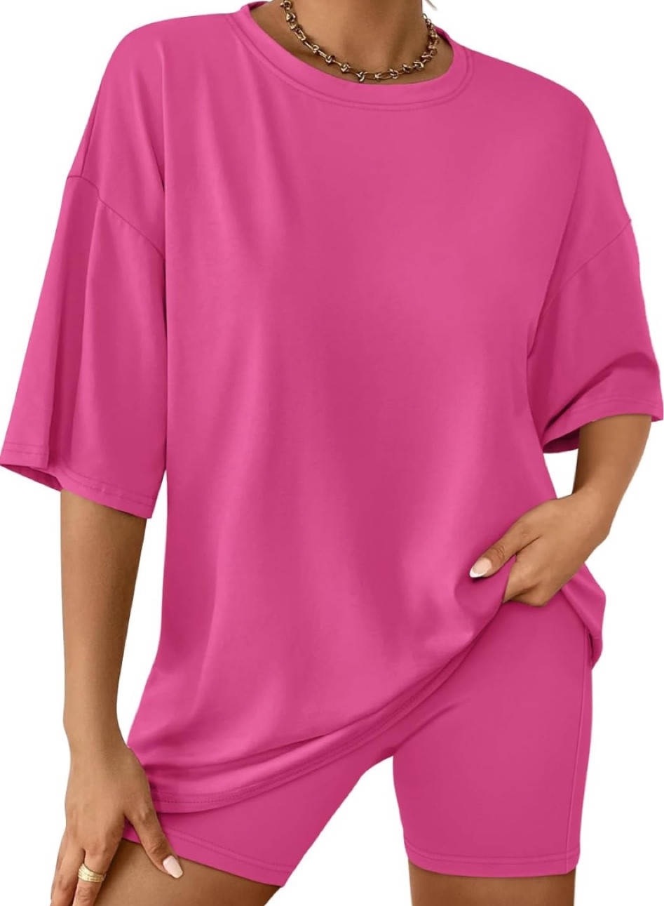 Amazon two piece set! Biker shorts and oversized shirt! 