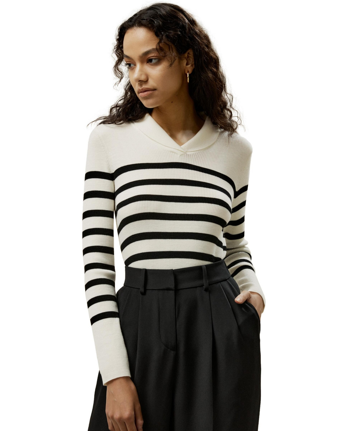 Lilysilk Women's Striped Ultra-fine Wool Sweater - White with black stripes | Macy's