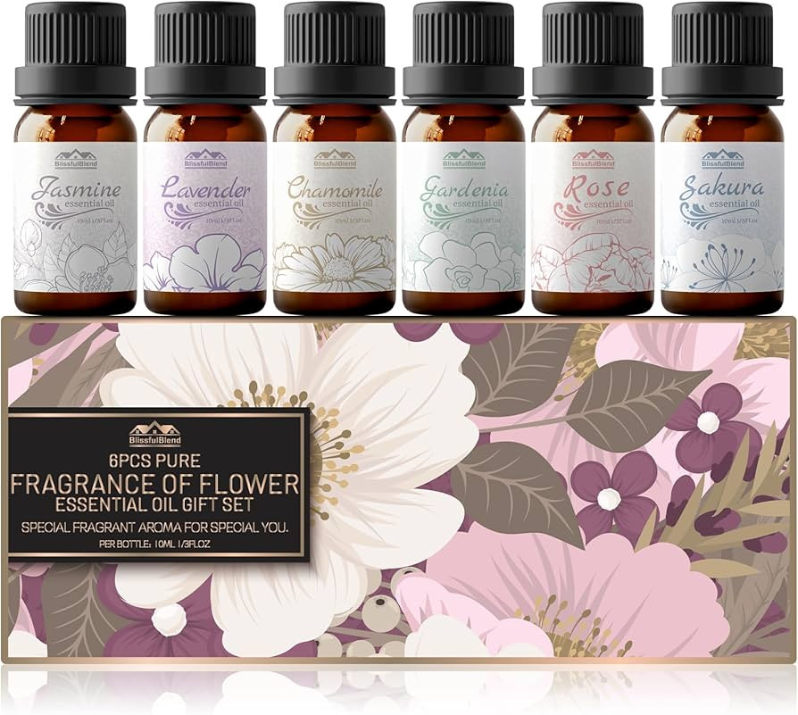 6 Pack Aromatherapy Essential Oils Set Diffuser for Home Care Lavender Jasmine Rose Chamomile Sak... | Amazon (US)