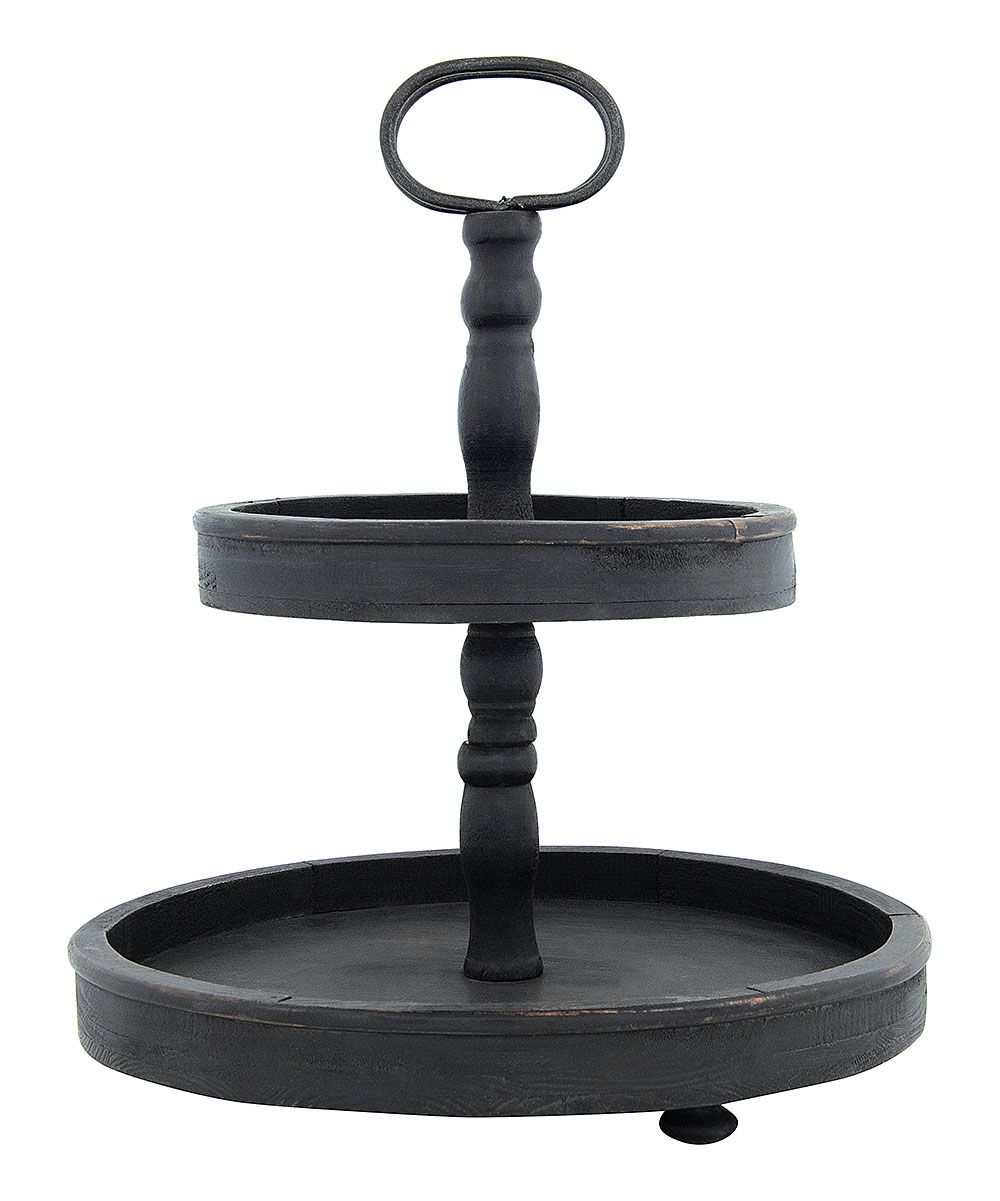 Distressed Black Wood Handled Two-Tier Tray | Zulily