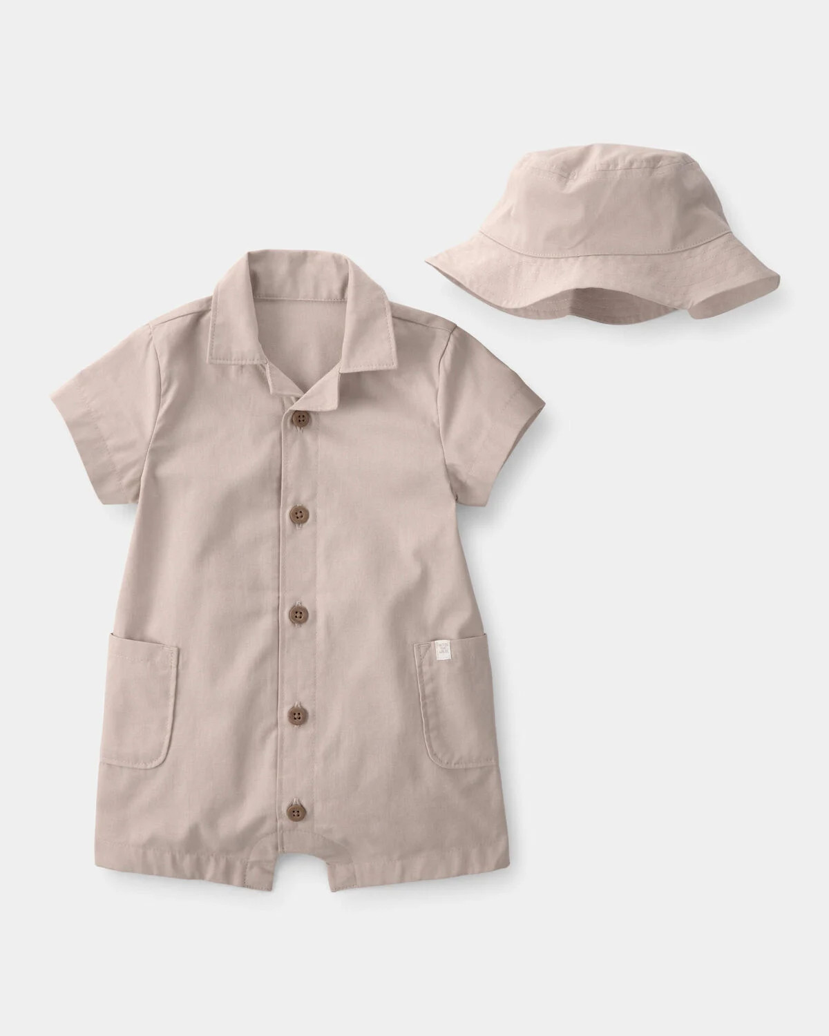 Baby Boy 2-Piece Canvas Short-Sleeve Romper Set - Khaki | Carter's | Carter's Inc