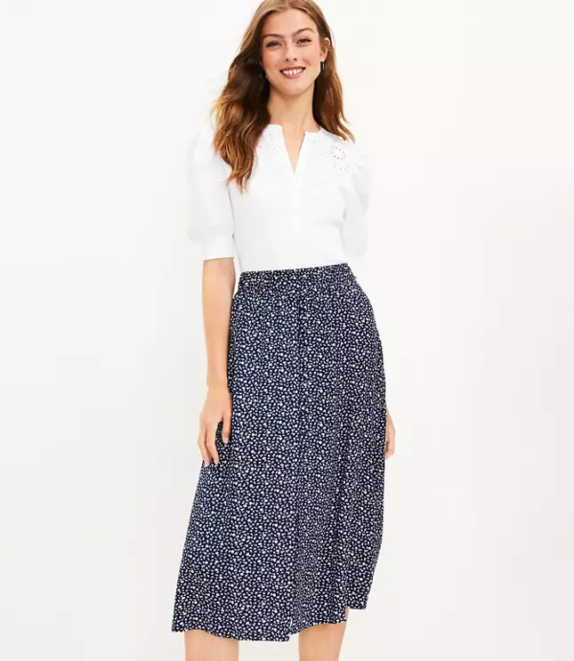 Garden Button Pull On Midi Skirt | LOFT